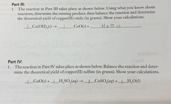 Solved Part IIl: The reaction in Part III takes place as | Chegg.com