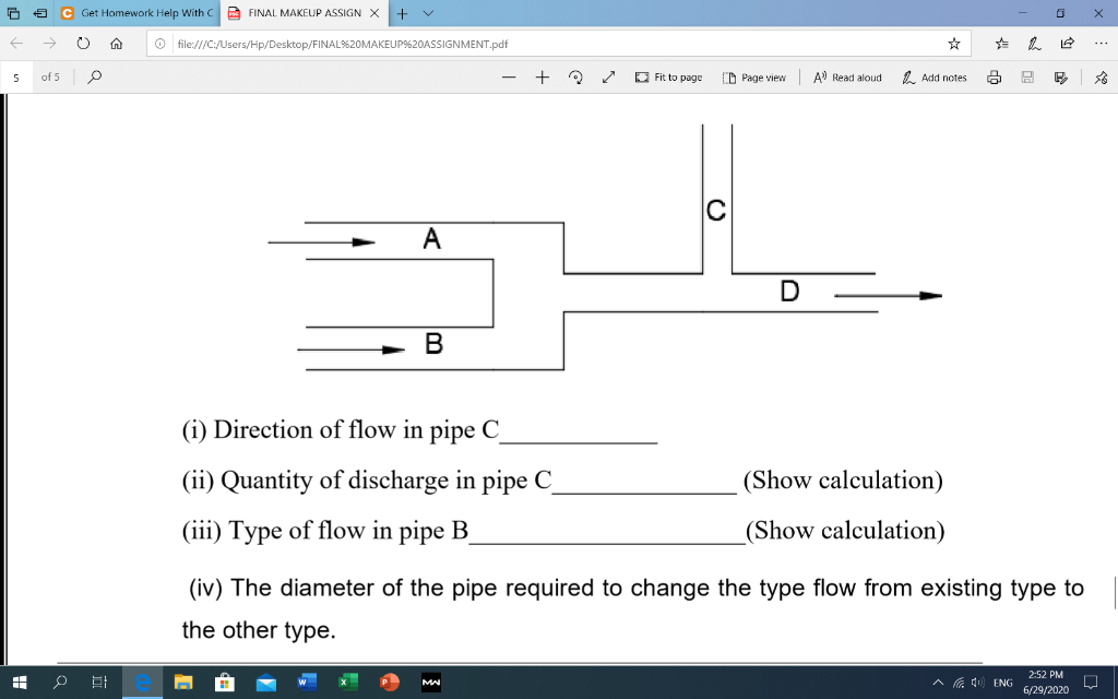 Solved Water is flowing in a pipe A of diameter 30 cm at a | Chegg.com