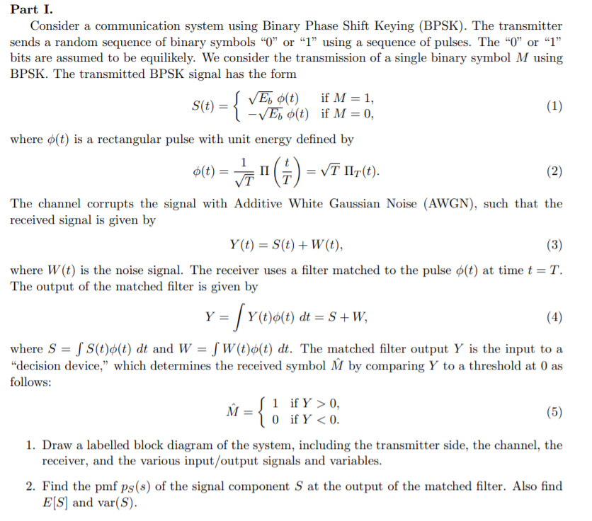 Part I. Consider a communication system using | Chegg.com