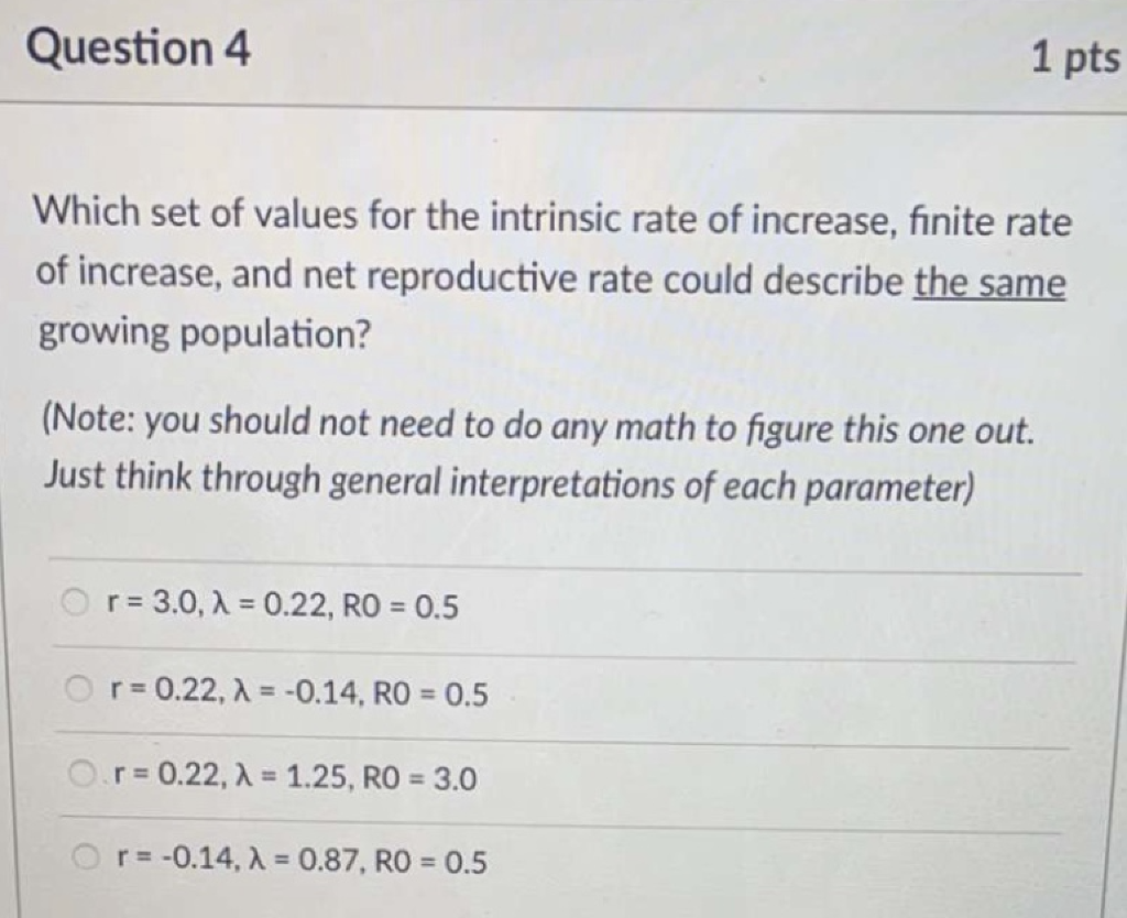 Solved Question 3 1 pts If the availability of food is the | Chegg.com