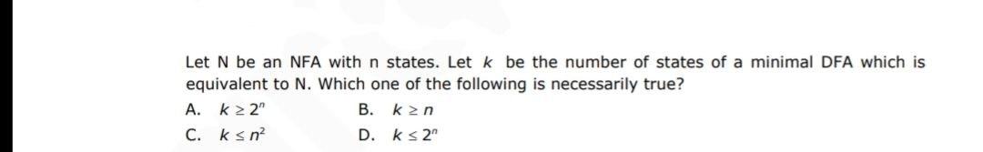 Solved Let N be an NFA with n states. Let k be the number of | Chegg.com