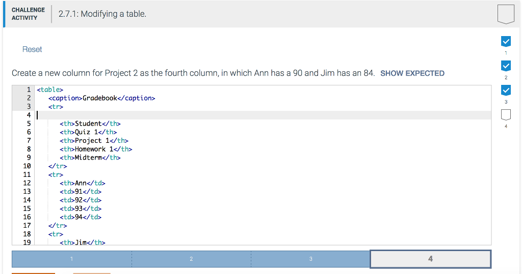 Solved CHALLENGE 2.7.1: Modifying a table Reset Create a new | Chegg.com