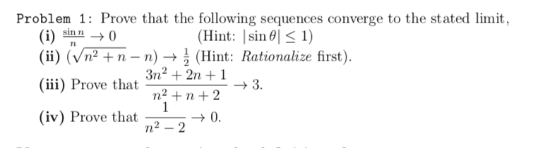 Solved Problem 1: Prove that the following sequences | Chegg.com