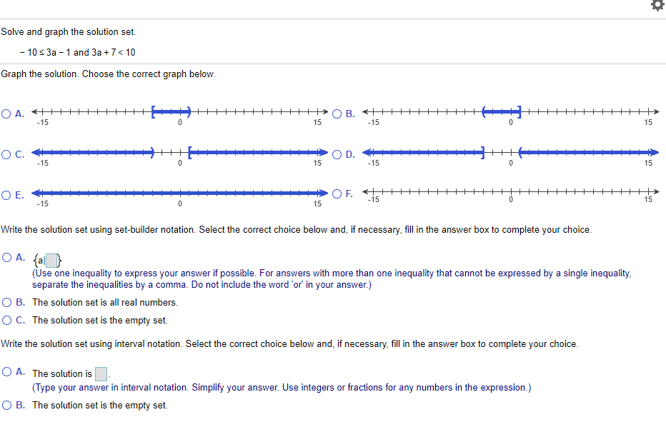 Solved Solve and graph the solution set. - 10 s3a - 1 and 3a | Chegg.com