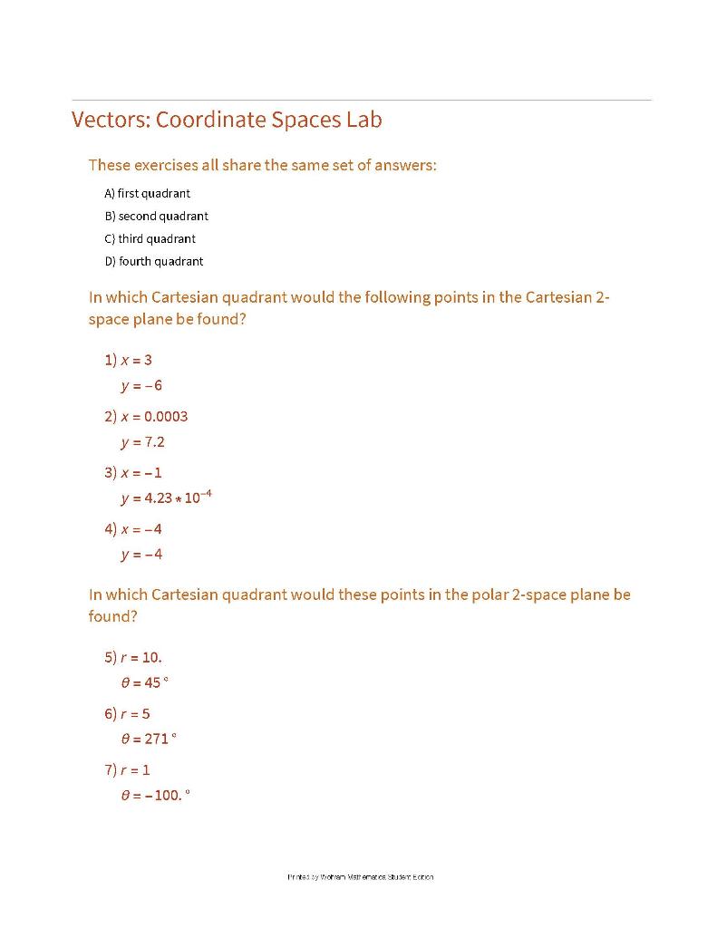Solved Vectors: Coordinate Spaces Lab These exercises all | Chegg.com