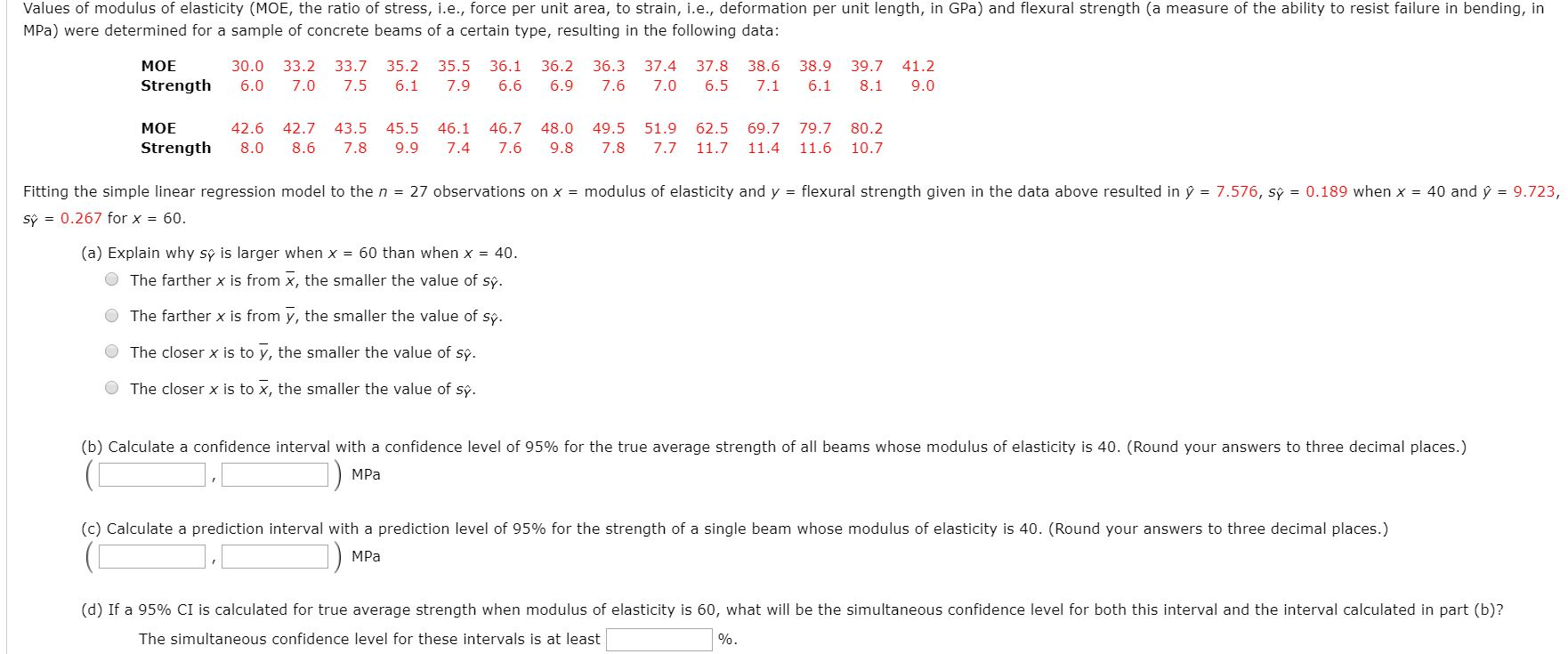 Solved Values Of Modulus Of Elasticity Moe The Ratio Of Chegg Com
