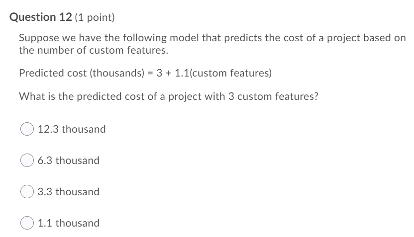 Solved Question 12 (1 point) Suppose we have the following | Chegg.com