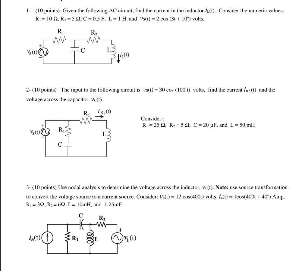 Solved 1- (10 points) Given the following AC circuit, find | Chegg.com