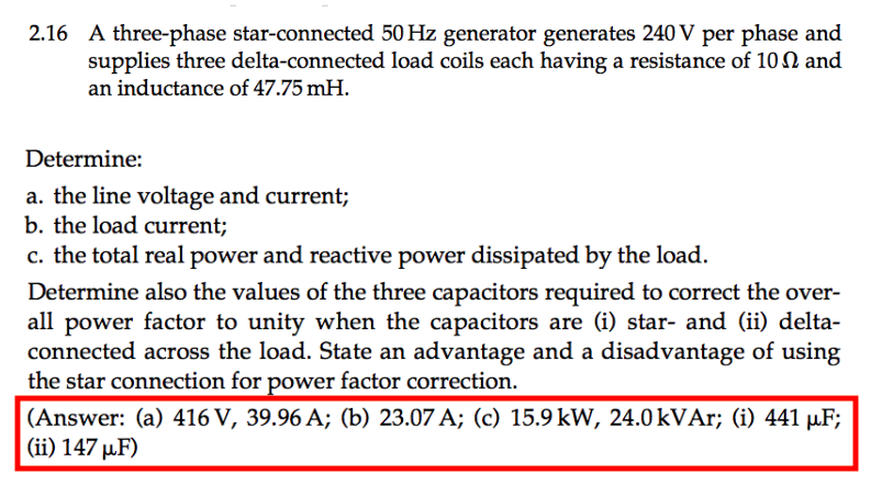 Solved 2.16 A three-phase star-connected 50 Hz generator | Chegg.com