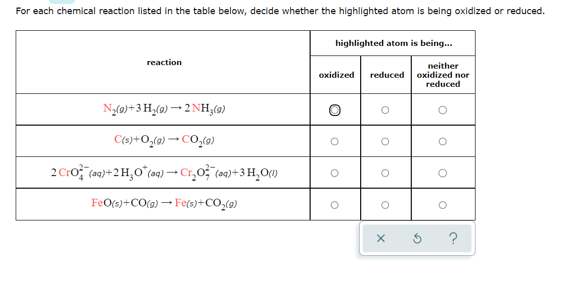 Solved For each chemical reaction listed in the table below,