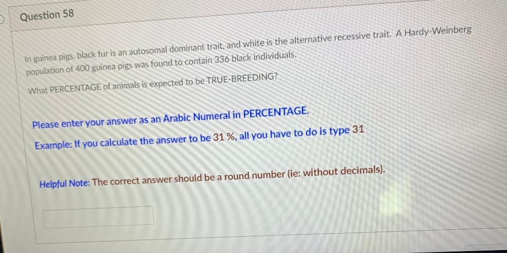 Solved Question 58 In Guinea Pigs, Black Fur Is An Autosomal | Chegg.com