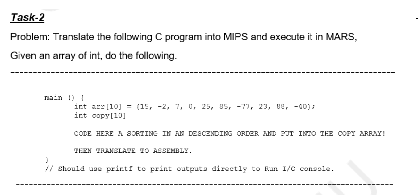Solved Task-2 Problem: Translate the following C program | Chegg.com