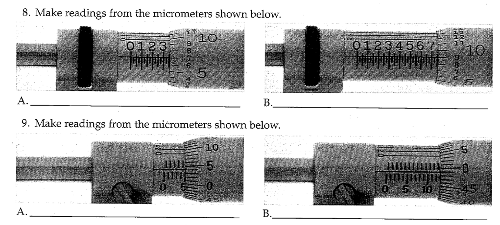 Solved: 4. Make Readings From The Micrometers Shown Below.... | Chegg.com