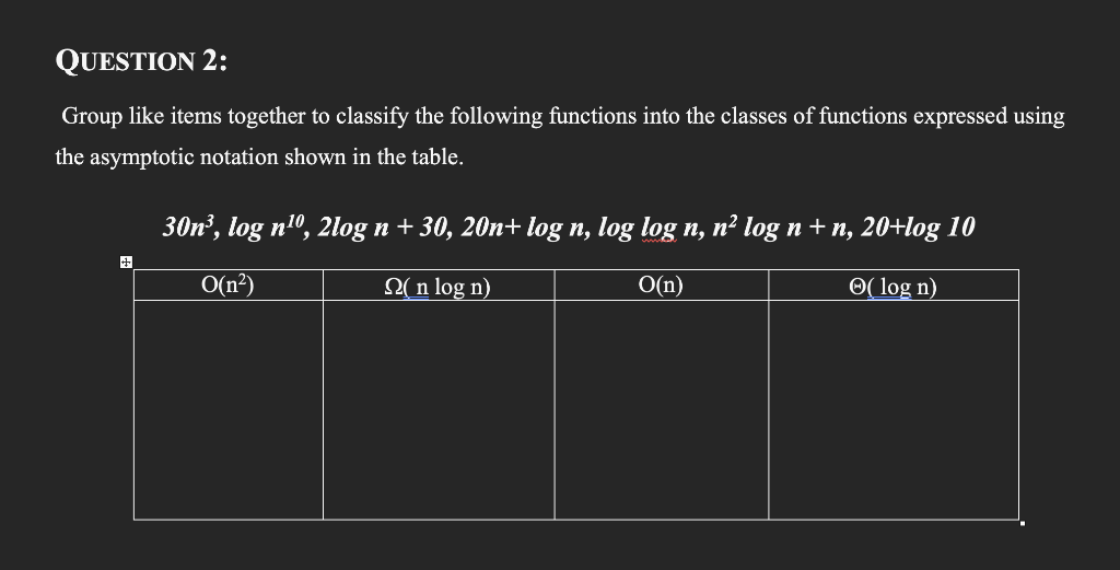 Solved QUESTION 2: Group like items together to classify the | Chegg.com