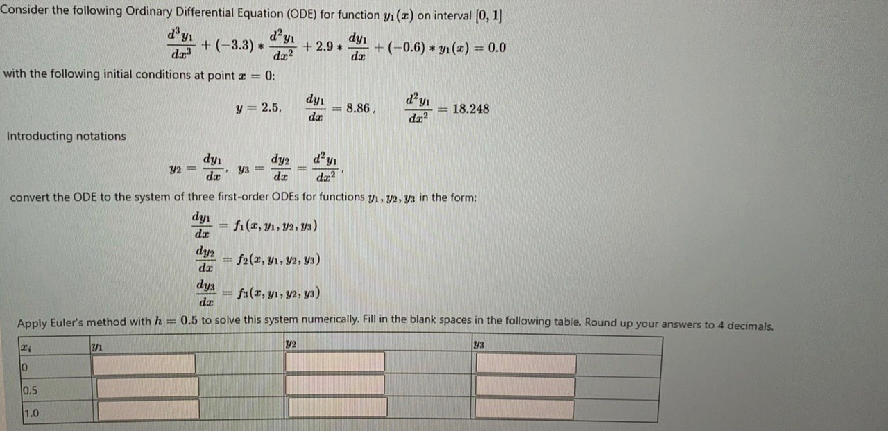 Solved dyi y = 2.5. dy Consider the following Ordinary | Chegg.com
