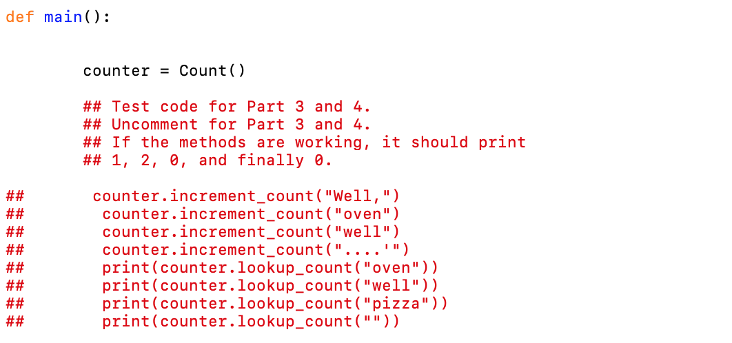Solved Part 3 (10 points) - Methods to increment and lookup | Chegg.com