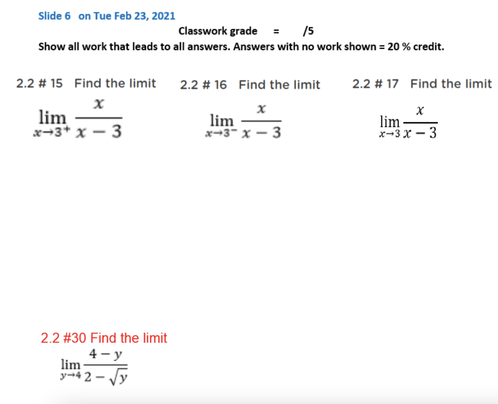Solved Slide 1 on Wed Feb 03, 2021 Classwork grade = 15 Show | Chegg.com