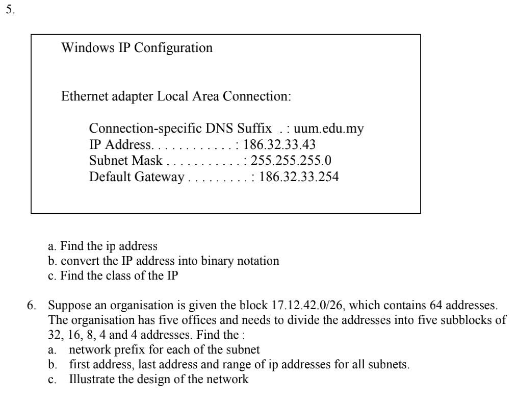 Solved 5. Windows IP Configuration adapter Local
