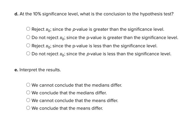 Solved d. At the 10% significance level, what is the | Chegg.com