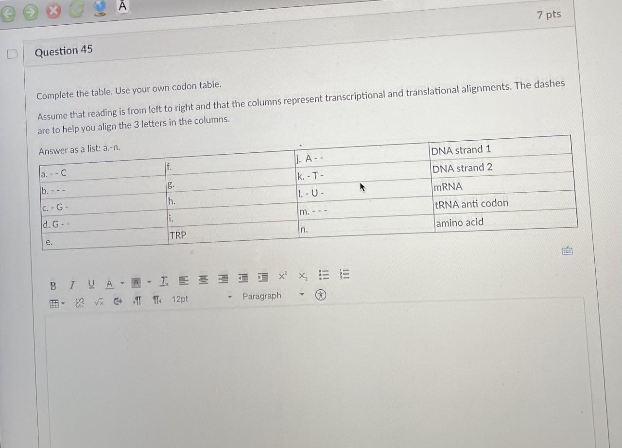 Solved A 7 pts Question 45 Complete the table. Use your own | Chegg.com