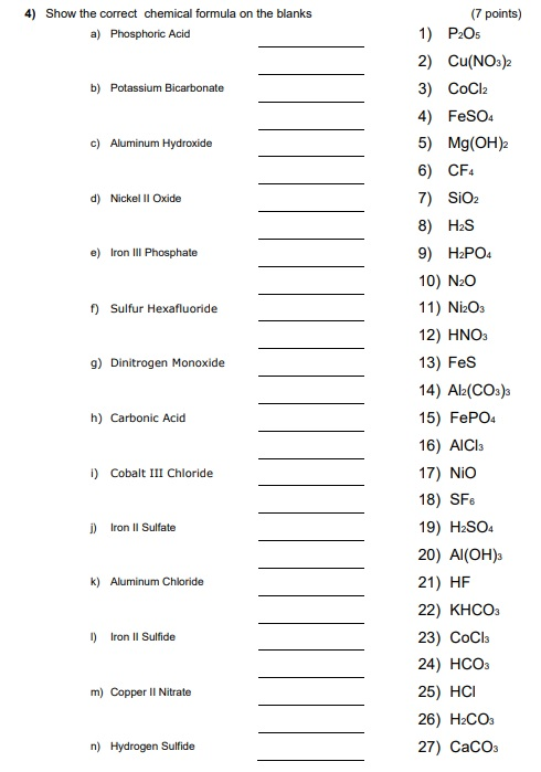 Solved 4) Show the correct chemical formula on the blanks a) | Chegg.com