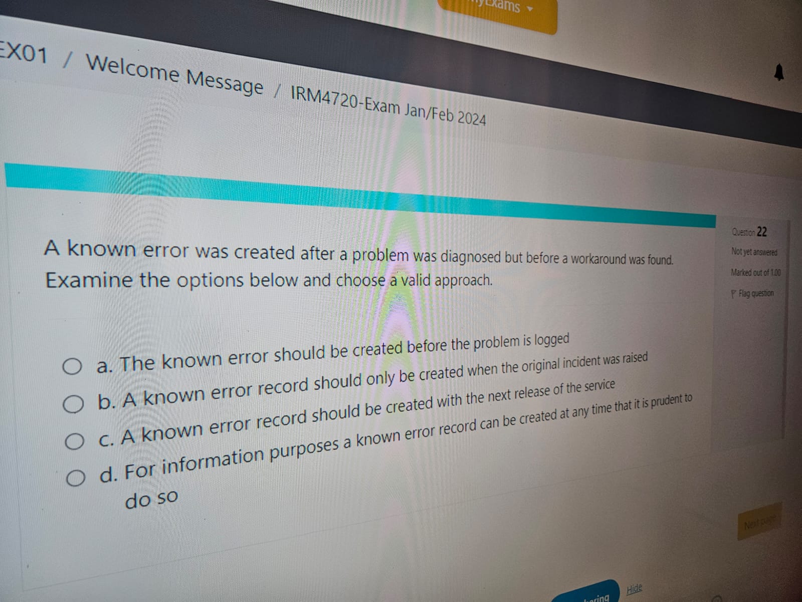Solved A known error was created after a problem was