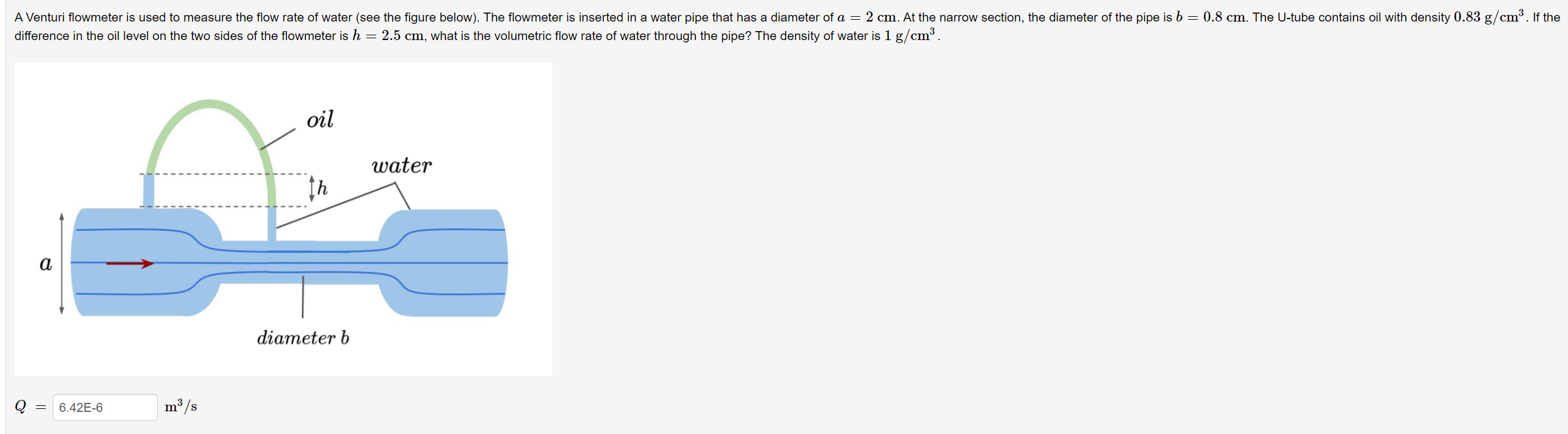 Solved A Venturi flowmeter is used to measure the flow rate | Chegg.com
