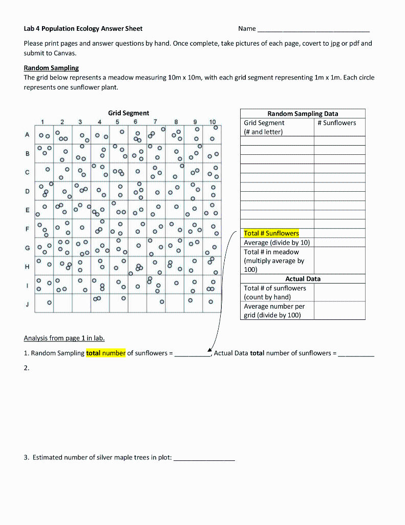 Lab 4 Population Ecology Answer Sheet
Name
Please print pages and answer questions by hand. Once complete, take pictures of e