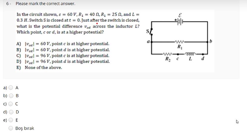 Solved In the circuit shown, ε=60 V,R1=40Ω,R1=25Ω, and L= | Chegg.com