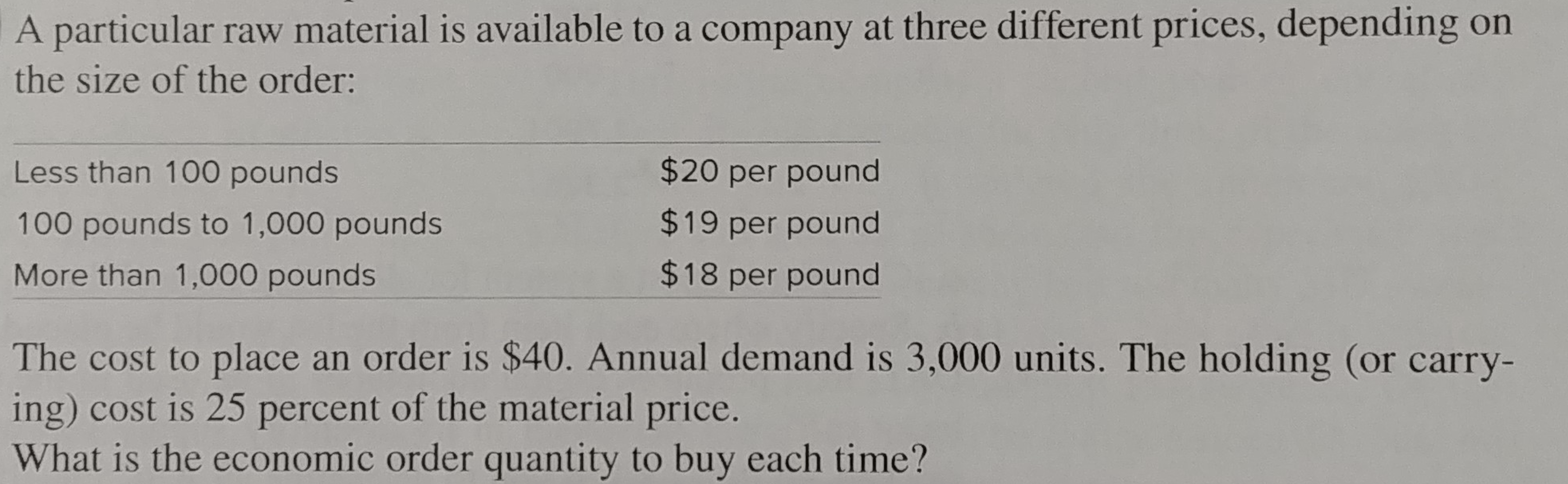 Solved A particular raw material is available to a company | Chegg.com