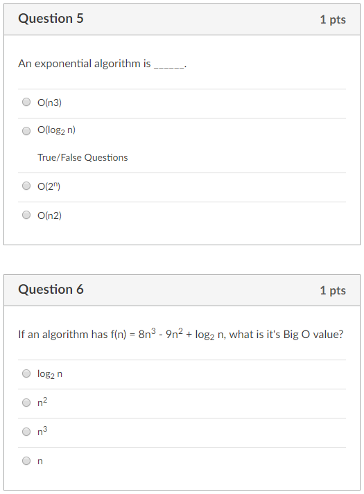Solved Question 1 1 pts The analysis of an algorithm must | Chegg.com