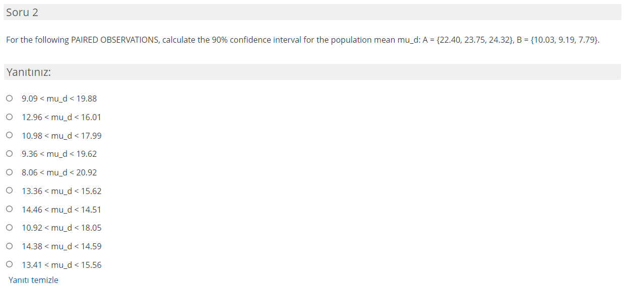 Solved For the following PAIRED OBSERVATIONS, calculate the | Chegg.com