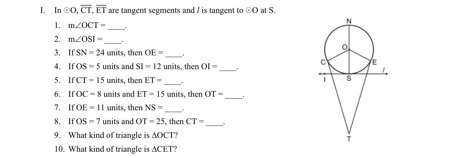 Solved I In Oo Ct Et Are Tangent Segments And L Is Tan Chegg Com