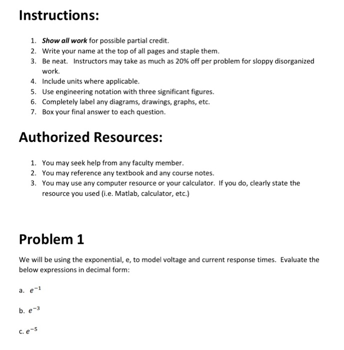 Solved Instructions: 1. Show all work for possible partial | Chegg.com