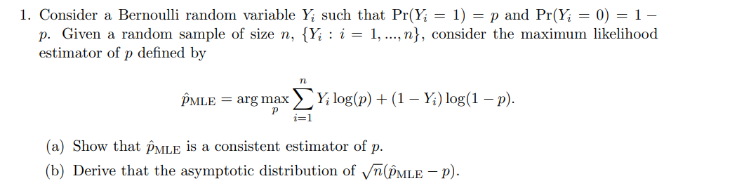 Consider a Bernoulli random variable Yi such that | Chegg.com