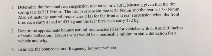 Solved 1. Determine the front and rear suspension ride rates | Chegg.com