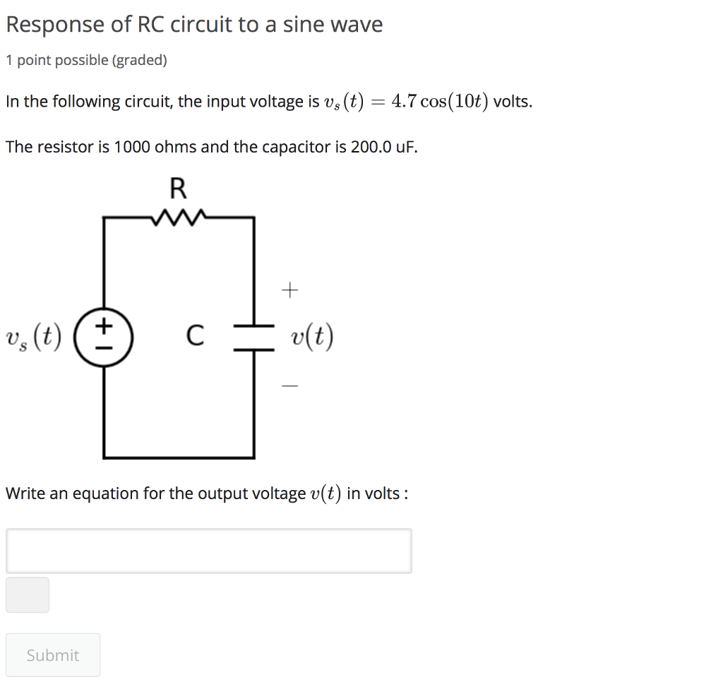 Solved Response of RC circuit to a sine wave 1point possible | Chegg.com