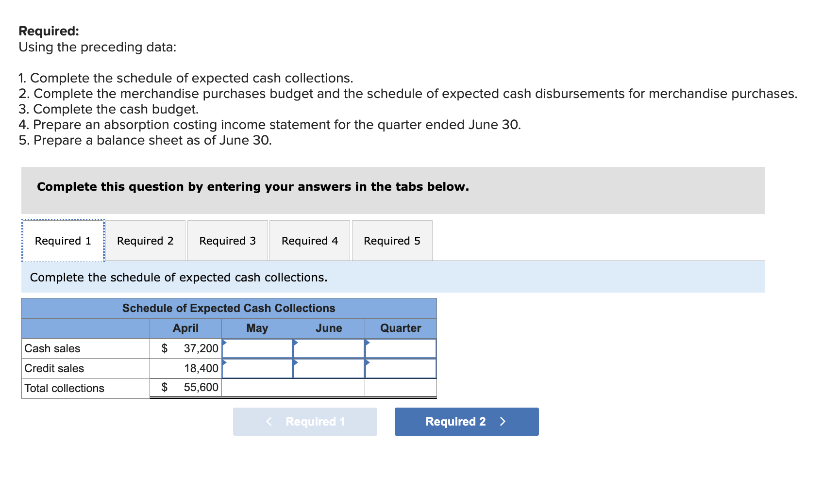 Solved Problem 8-29 (Algo) Completing a Master Budget | Chegg.com