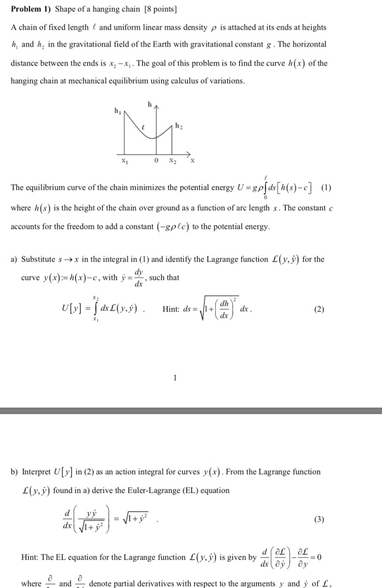 Problem 1 Shape Of A Hanging Chain 8 Points A Chegg Com