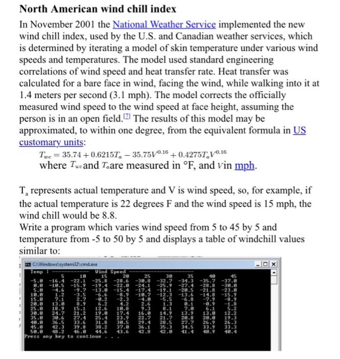 Solved North American wind chill index In November 2001 the | Chegg.com