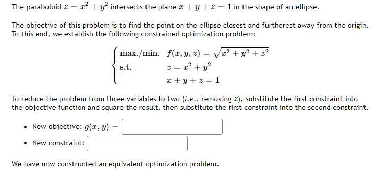 Solved The Paraboloid Zx2y2 Intersects The Plane Xyz1 9093