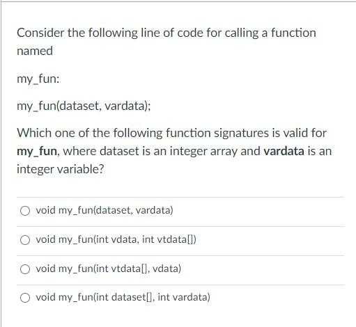 Solved Consider the following line of code for calling a | Chegg.com