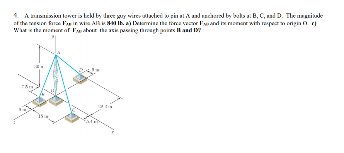 Solved 4. A Transmission Tower Is Held By Three Guy Wires 