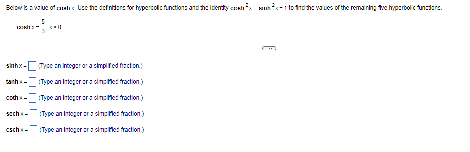 Solved Below is a value of coshx. Use the definitions for | Chegg.com
