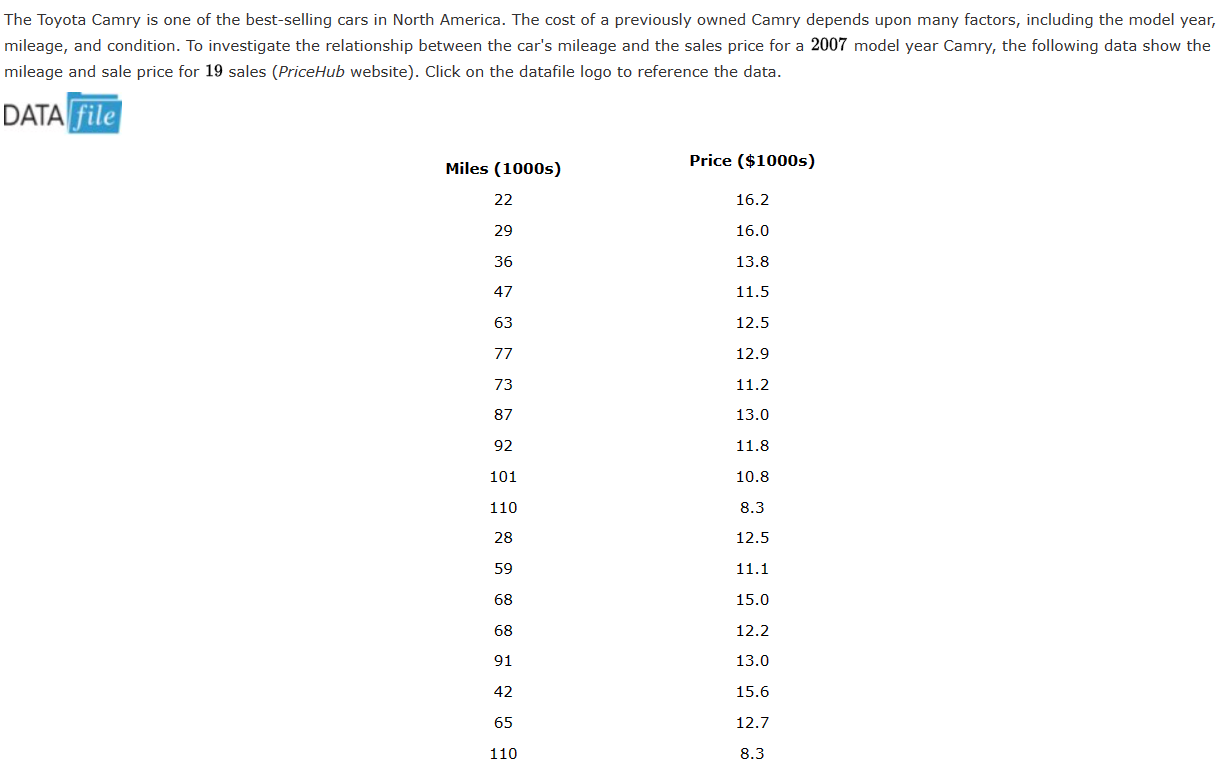 Solved The Toyota Camry Is One Of The Best Selling Cars In Chegg Com