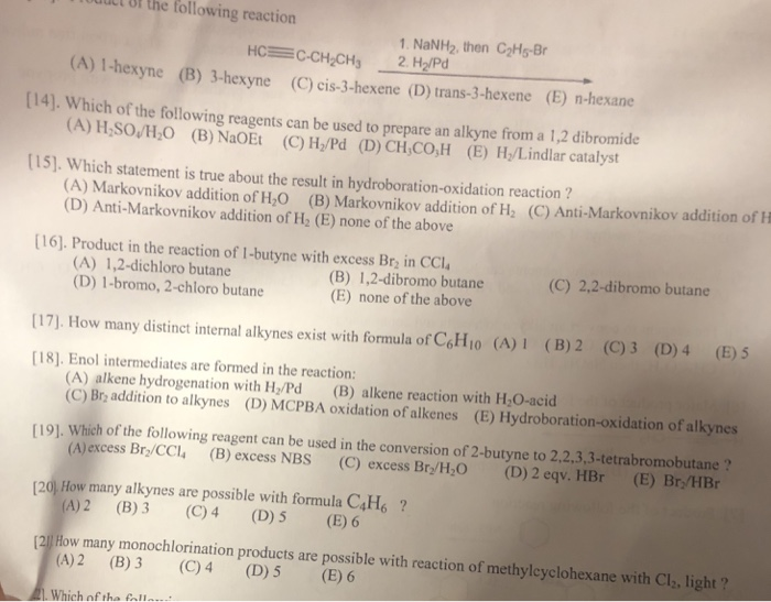 Solved uult of the following reaction 1. NaNH2, then CHs-Br | Chegg.com