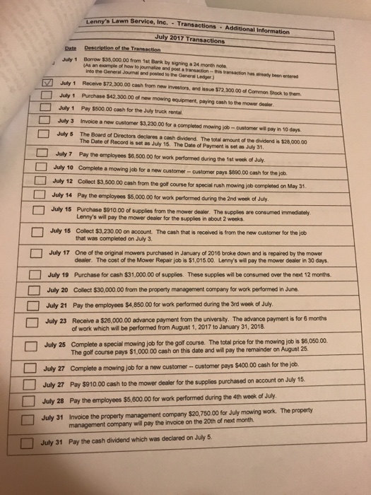Accounting cycle project answers lenny's lawn service