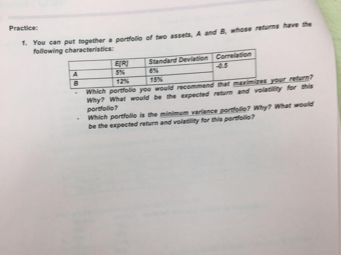 Solved Practice can put together a portfolio of two assets,