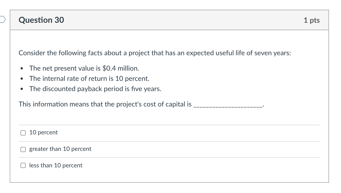 Solved Question 30 1 pts Consider the following facts about | Chegg.com
