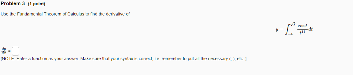 Solved Problem 3. (1 point) Use the Fundamental Theorem of | Chegg.com